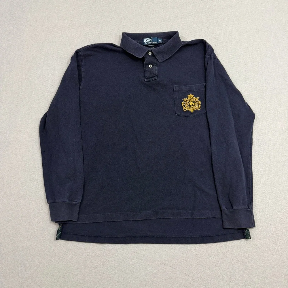 Vintage Polo Ralph Lauren Polo Men's XL Blue Equestrian Crest Long Sleeve Pique